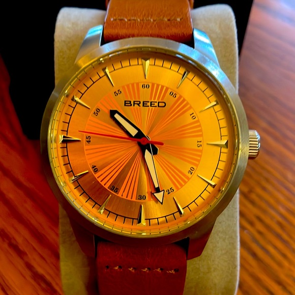 Breed Accessories Breed Mens Watch Orange Face Brown Leather Band
